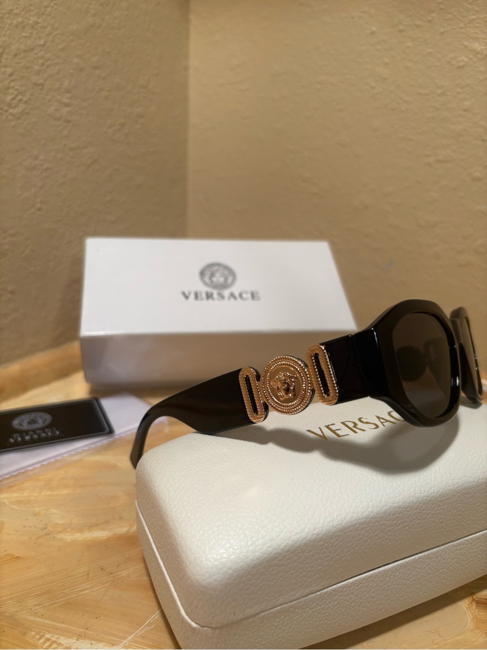 Versace Black Sunglasses with Gold Medusa Emblem